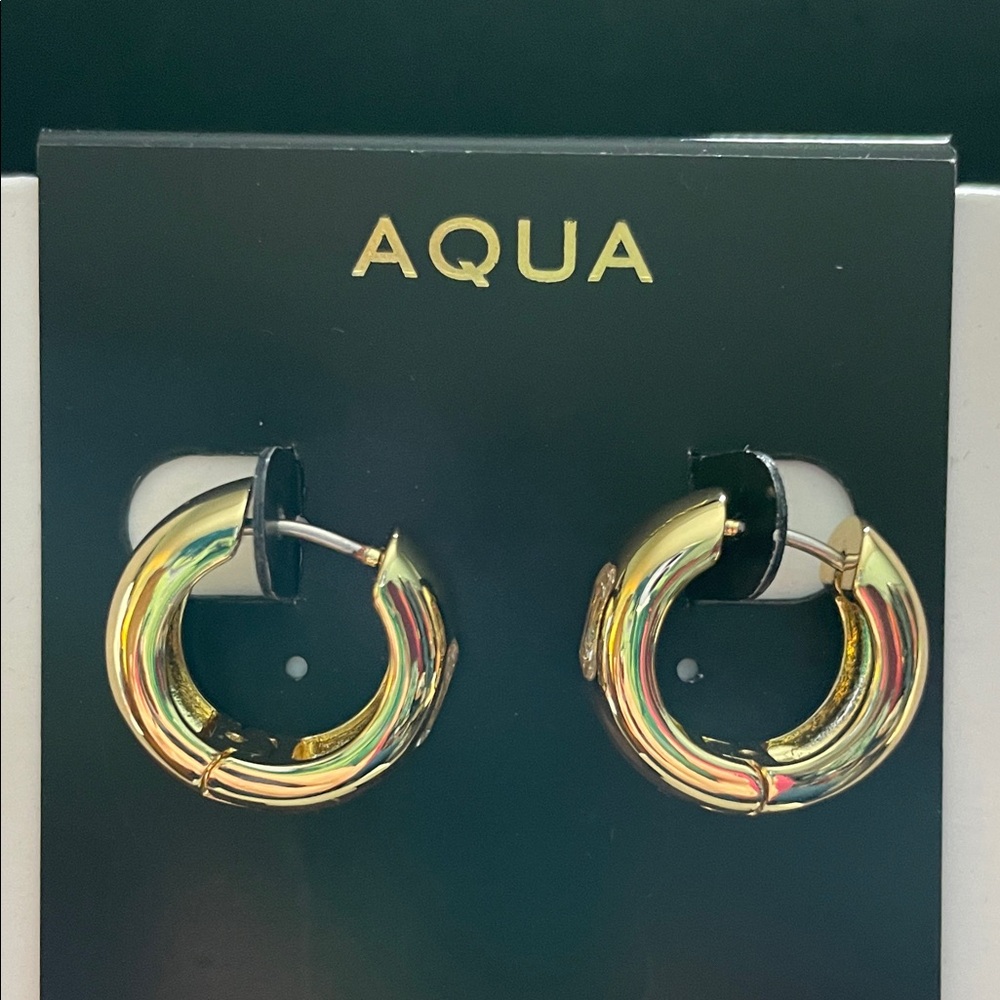 Aqua Radiant Gold-Tone Hoop Earrings